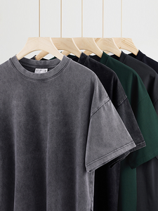 T-shirt d'été surdimensionné pour homme, uni avec logo frontal, manches courtes, col rond, 100 % coton épais, respirant et écologique - Product Image 2