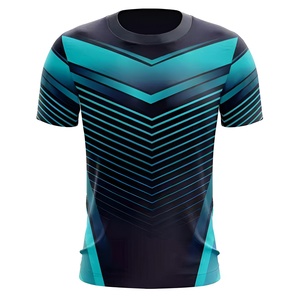 Vêtements de football personnalisés sublimés, motif turquoise de qualité supérieure, manches courtes, col rond respirant, nom et numéro personnalisés, 100% - Product Image 4