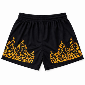 Shorts en maille à motif flamme pour hommes, respirants, avec cordon de serrage, streetwear, vêtements de sport, légers, fabrication sur mesure - Product Image 2