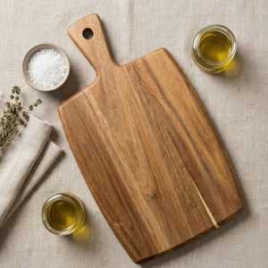 Planche à découper en bois d'acacia faite à la main avec poignée, planche à découper en bois naturel pour la cuisine et le service - Product Image 1