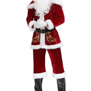 Disfraz de Papá Noel para hombre, terciopelo rojo con bordado dorado, traje navideño para adulto, atractivo y asequible. - Product Image 2