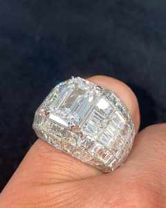 Anillo Clásico de Moissanita con Corte Esmeralda Grande de 8 Quilates, Chapado en Oro Amarillo, Joyería de Lujo Estilo Hip Hop para Mujer - Product Image 1