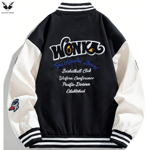 College Baseball Varsity <b>Jackets</b> Black <b>White</b> Contrast Color Good Supplier With Own Logo Print Adult Wear <b>Men</b> Varsity <b>Jackets</b> - Product Image 2