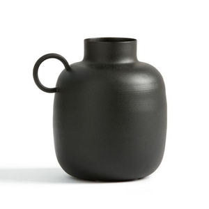 Nordic <b>Matte</b> Black Ceramic Vase with Handle for Modern Home Office Decor and Wedding <b>Table</b> Centerpiece - Product Image 1