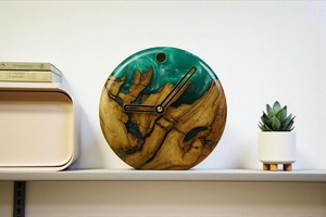 Modern Walnut Table <b>Clock</b> Handmade with Mint Epoxy Resin - Product Image 3