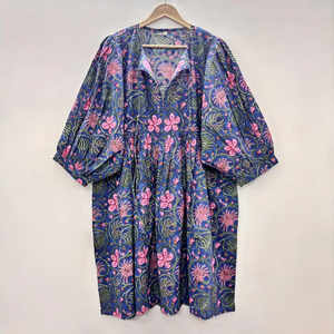 Vestido Casual Midi para Mujer, Tejido 100% Algodón, Liso, Manga Corta, Cintura Imperio, Estilo Babydoll, Cuello en V, Holgado, Funcional - Product Image 2