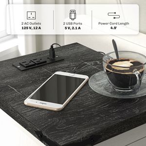 Tavolino da Salotto Rustico Bianco con Effetto Invecchiato, con Vano Portaoggetti, Stazione di Ricarica e Porte USB per Uso in Soggiorno - Product Image 4