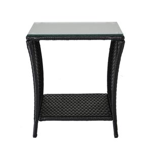 Tavolino da Esterno in Vimini Quadrato con Piano in Vetro e Ripiano Portaoggetti per Veranda, Giardino, Cortile o Uso Commerciale - Product Image 6