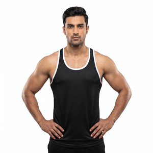 <b>Mens</b> Black Racerback Tank Top <b>White</b> Contrast Piping Gym <b>Vest</b> Custom Logo Breathable Bodybuilding Muscle Shirt Athletic Wholesale - Product Image 1