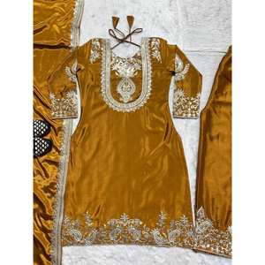 Conjunto de Traje Azul Bordado para Mujer, Ideal para Fiestas, con Trabajo de Lentejuelas, Talla L, Diseñador Maruti - Product Image 1