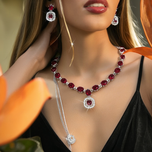 Ensemble de bijoux collier et boucles d'oreilles en cristal plaqué argent pour femmes - Product Image 3