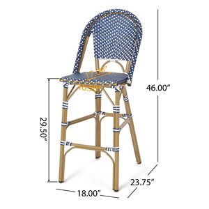Set di 2 sgabelli da bar francesi in rattan PE da esterno da 29,5 pollici, colore verde acqua scuro e bianco, con struttura in alluminio e finitura in bambù - Product Image 5