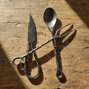 Ensemble de couverts de camping en métal à poignée torsadée, couteau, cuillère, fourchette, outils de cuisine en plein air, 3 pièces, toutes saisons - Product Image 3