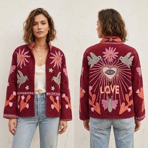 <b>Women's</b> Suzani Embroidered <b>Velvet</b> Quilted <b>Jacket</b> Mandarin Collar Full Sleeves Cotton Floral Winter Fashion Outerwear - Product Image 4