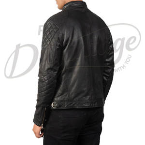 Veste de motard en cuir noir pour homme, matelassée en losanges, en véritable peau de mouton, coupe ajustée, pour l'automne et l'hiver - Product Image 4