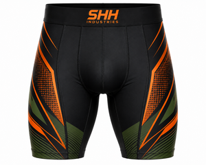 Custom Men Compression Shorts Black Orange Quick Dry Stretch Gym Running Training Sports Base Layer Tights OEM Private Label Man - Product Image 1