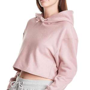 Sweat-shirt à capuche court rose pour femme, décontracté, à manches longues, avec cordon de serrage - Product Image 2