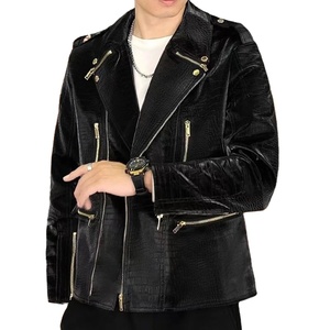 Haute qualité européen hommes mince automne hiver en cuir véritable toile imperméable veste Punk moto haute rue Style - Product Image 1