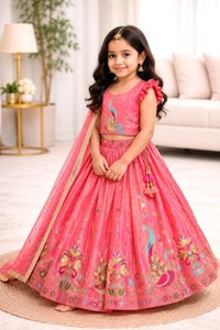 Ensemble Lehenga Choli rose pour filles, style moderne, brodé, pour adultes, tenue de fête, robe ethnique, dupatta, pour mariage, hiver, automne - Product Image 2