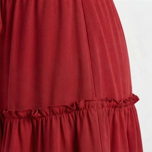 Jupe courte trapèze rouge pour femme avec taille élastique et volants, style doux, en mousseline de soie, couleur unie, pour toutes les saisons, tenue décontractée - Product Image 5