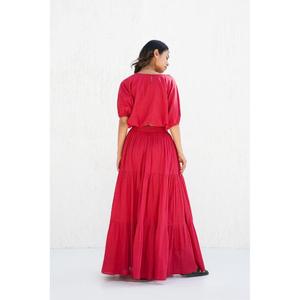 <b>White</b> Bohemian Two-<b>Piece</b> Set Puff Sleeve Crop Top And Floor-Length A-Line Skirt Natural Waist Solid Color Summer Dress For Women - Product Image 4