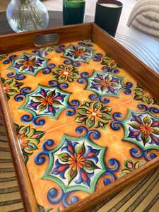 Modern Wooden <b>Serving</b> <b>Tray</b> with Mediterranean Enameled <b>Trays</b> Decorative Vintage <b>Wood</b> Tea Coffee Platter for Home & Hotel By UO - Product Image 2