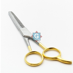 Professional Hair <b>Thinning</b> Scissors Stainless Steel Blades 32 Teeth Right Handed Long Handle Gold Finish - Product Image 1