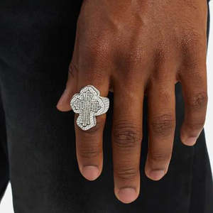 VVS Moissanite <b>Cross</b> <b>Ring</b> 925 Sterling <b>Silver</b> Iced Out Baguette Cut Neo-Gothic Christian Rhodium Plated Cocktail <b>Ring</b> Wedding - Product Image 4