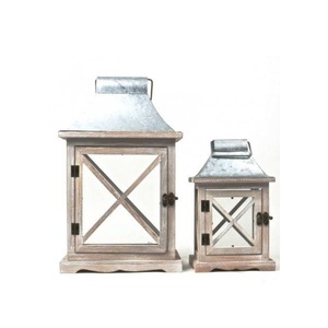 Farol de Madera Rústica Natural con Paneles de Vidrio, Asa de Cuerda, Portavelas, Decoración Rústica para el Hogar - Product Image 1