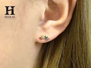 Rainbow Marquise Curved Cartilage <b>Earring</b> 14K Gold Plated Multi Color Gemstone Helix Piercing Stud Screw <b>Back</b> Ball Lab Diamond E - Product Image 4