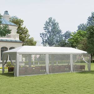 10FT X 28FT White Party <b>Tent</b> <b>Canopy</b> 8 Mesh Sidewalls Zipper Doors Outdoor Event Shelter Made Durable Polyester PVC Steel - Product Image 2