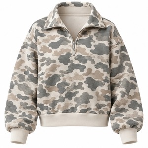 <b>Women's</b> Camouflage Print <b>Quarter</b> <b>Zip</b> Fleece <b>Sweatshirt</b> Knitted Lined Long Sleeve Relaxed Fit Casual - Product Image 1