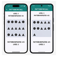 Aplicación RoyalCraft Memory Booster, ejercicios cerebrales, entrenamiento de memoria, mejora de la concentración, juegos mentales para empresas, para IOS/Android/Mac