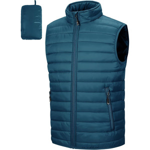 Gilet matelassé léger pour homme, col montant, fermeture éclair, coupe-vent, vêtement d'extérieur décontracté, gris - Product Image 3