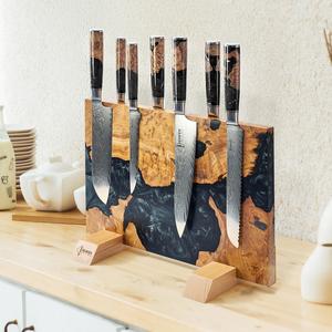 Porte-couteaux magnétique en bois et résine bleue de qualité supérieure, fait main, à fixer au mur, pour la cuisine - Product Image 5