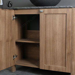 Meuble-lavabo moderne en bois RICO GLOBAL avec vasque en pierre, lavabo rond, armoire sur pied, miroir inclus, design contemporain - Product Image 2