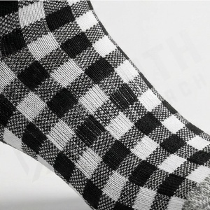 Crew <b>Socks</b> Plaid Pattern Black White Cotton Breathable Daily Wear Adult Autumn Style Regular Fit Knitted <b>Socks</b> - Product Image 5