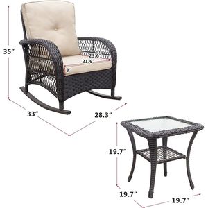 Set Bistrot da Esterno Premium in Vimini a 3 Pezzi con Tavolino Laterale con Piano in Vetro Temperato e Sedie a Dondolo per Giardini - Product Image 5