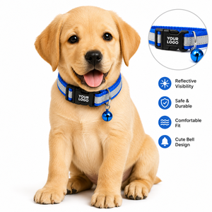 Puppy Reflector <b>Collar</b> OEM ODM Custom Logo Adjustable Reflective Nylon Pet <b>Collar</b> with Bell Direct Manufacturer - Product Image 1