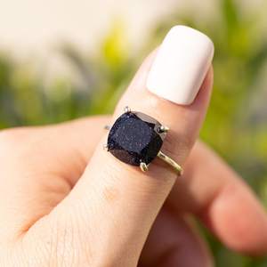 Anillo Grande de Piedra Arenisca Azul, Plata de Ley 925, Chapado en Oro Amarillo, Joyería con Gema Audaz, Anillo de Moda Único - Product Image 4