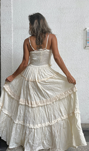 Bohemian White Tiered Ruffle Maxi Dress <b>Spaghetti</b> <b>Strap</b> Crinkle Cotton Summer Sundress Resort Wear Beach Weddings Organic Cotton - Product Image 5