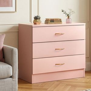 Commode à 3 tiroirs avec poignées imitation or rose rose 25,98x12,99x22,05 pouces - Product Image 1