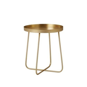 Table d'appoint ronde en métal doré avec plateau et pieds en fil métallique ouvert, table de chevet minimaliste légère - Product Image 1