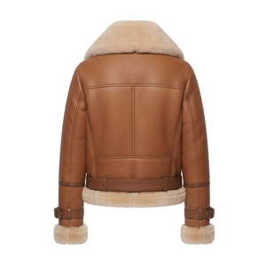 Men's Brown <b>Suede</b> <b>Bomber</b> <b>Jacket</b> With Fur Lining Zipper Closure Winter Moto Style Short Length Thick Genuine Leather Coat - Product Image 2