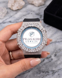 Montre de luxe Pragalbh Jewels sertie de diamants, pavé de moissanite, quartz, acier inoxydable, bracelet en caoutchouc, montre pour homme style hip hop - Product Image 1