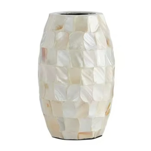 Handmade Bone Inlay Flower <b>Vase</b> White Mother of Pearl Capiz Shell <b>Mosaic</b> Flower Pot for Modern Living Room Hotel Lobby Wedding - Product Image 3