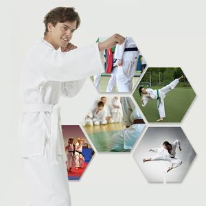 ชุดเทควันโดออกแบบเองได้ ผ้าโพลีคอตตอน ระบายอากาศได้ดี น้ำหนักเบา ทนทาน ชุดฝึกซ้อม คอวี สำหรับผู้ชายและผู้หญิง - Product Image 2