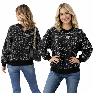 Sudadera de mujer con pedrería negra, estilo urbano, manga larga, casual, con botones, sudadera con capucha de moda, proveedor mayorista de logotipos personalizados - Product Image 3