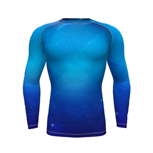 เสื้อรัดรูปแขนยาวสำหรับผู้ชายรุ่นใหม่ล่าสุด ลายพิมพ์สีฟ้าควัน ผลิตจากโพลีเอสเตอร์ แห้งเร็ว - Product Image 3