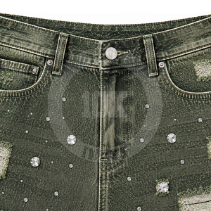 Shorts de Mezclilla con Logotipo Personalizado, Adornados con Pedrería, Estilo Desgastado, con Bolsillos, Corte Holgado, para Verano - Product Image 6